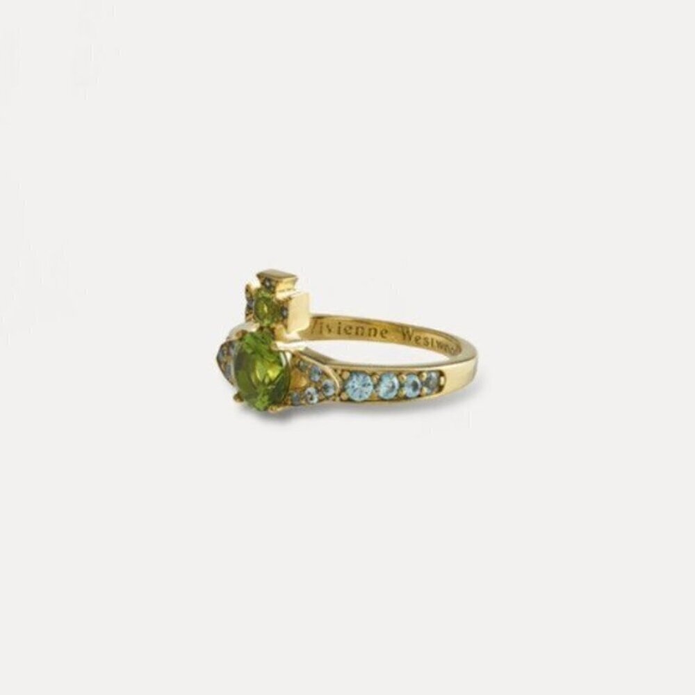 Vivienne Westwood ISMENE Ring Green Crystal Orb Gold Tone Size M Rare - Picture 2 of 6
